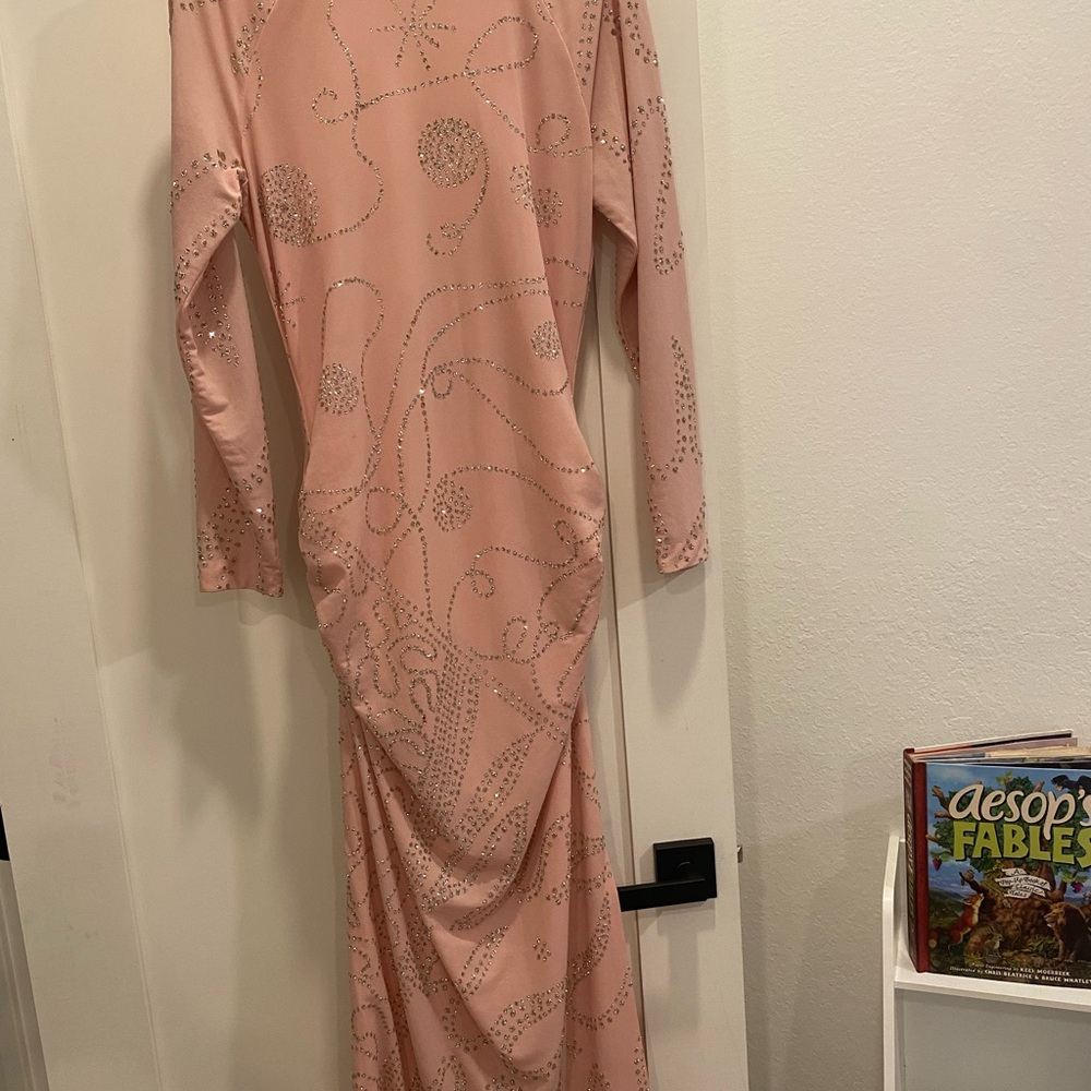 1970’s Pink Long Sleeve Glitter Maxi Evening Prom Dress - Picture 4 of 13